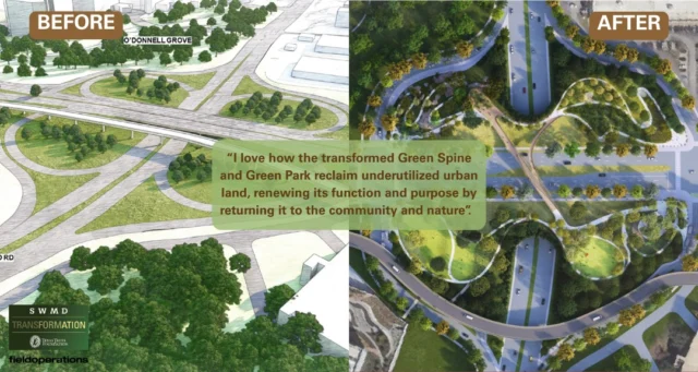 As #WorldLandscapeArchitectureMonth draws to a close, we continue to celebrate the professionals shaping a vibrant, sustainable future for our outdoor spaces—today and every day. 🌿📏 
 
Our SWMD Transformation Project Director, Lannie McClelen, PLA, ASLA, has led the project team since 2020, stewarding its evolution from early visioning through achieving the 30% design milestone last year. 
 
Lannie leads with passion, versatility, and holistic thinking, bringing a deep commitment to integrating nature-based, people-friendly design solutions into the unique and complex landscape of the Southwestern Medical District. 
 
We asked Lannie what excites her most about the design for the Green Spine and Green Park! Swipe to see her insights.